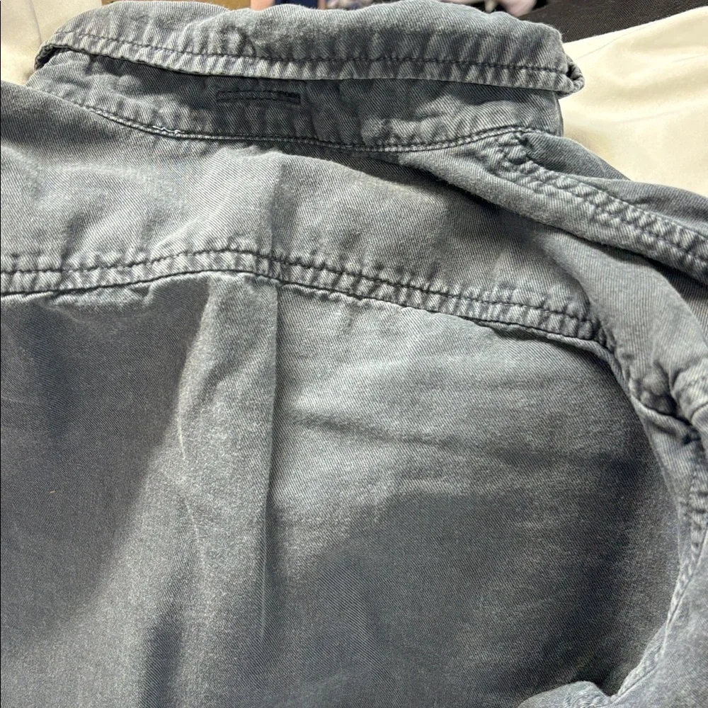 MOTHER Gray collard button down linnen blend long sleeve pocket shirt S - Picture 7 of 13